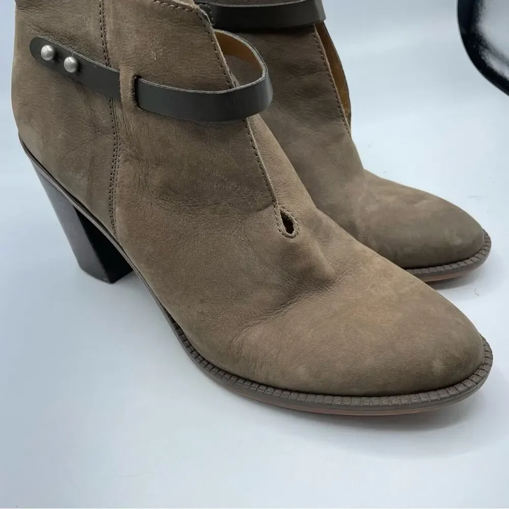 Franco Sarto Brown Leather Ankle Boots Stacked Heel Womens 11 Boho Classic